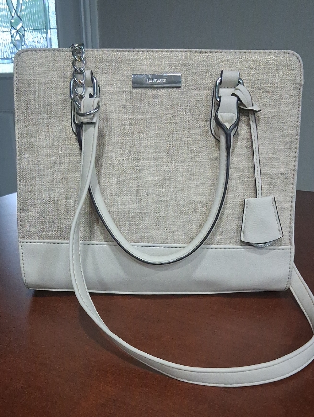 Nine West Beige and Cream Structured Shoulder Bag
